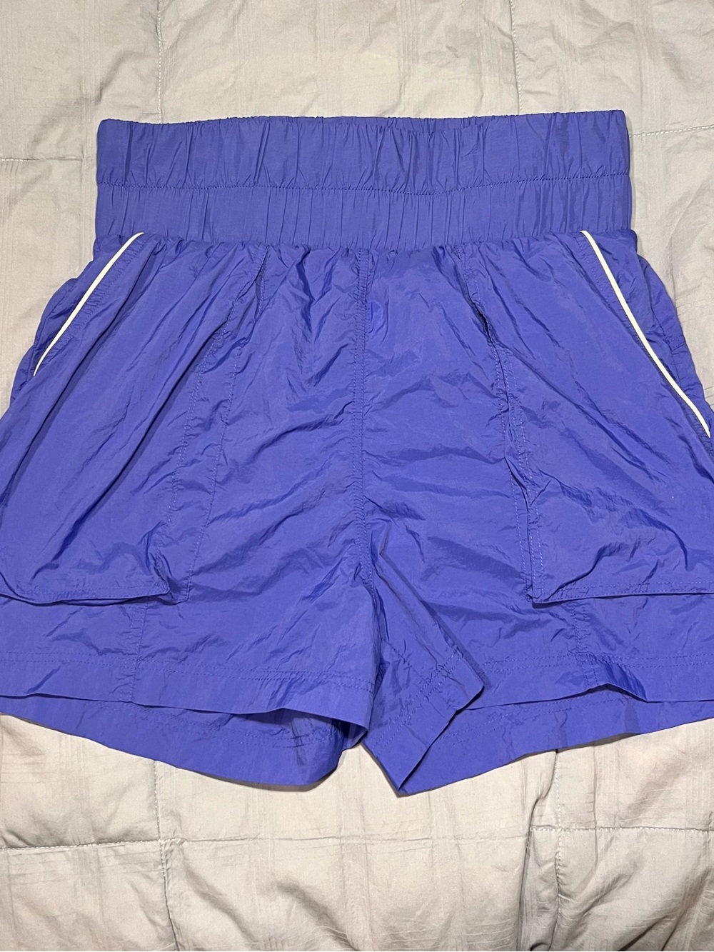 Fabletics Violet High-Waist Athletic Shorts with White Trim
